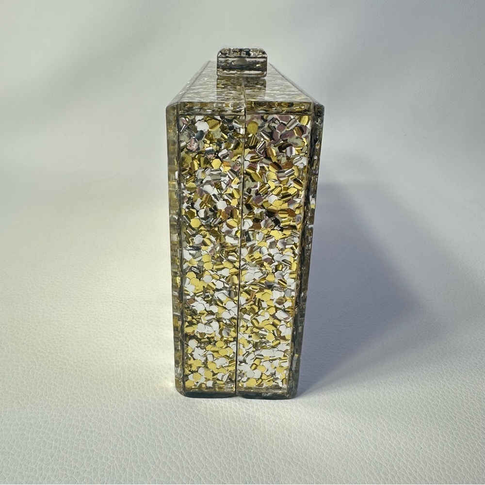 NEW I.N.C. International Concepts Acrylic Sparkle Crossbody Clutch Shiny Gold - Picture 12 of 14